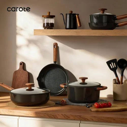 Miniatura 8 de CAROTE Juego de Cacerolas de 2QT y 3QT con Tapa y Cucharón, Juego de Ollas Antiadherentes de Cerámica No Tóxicas, Cacerolas Pequeñas para Cocina