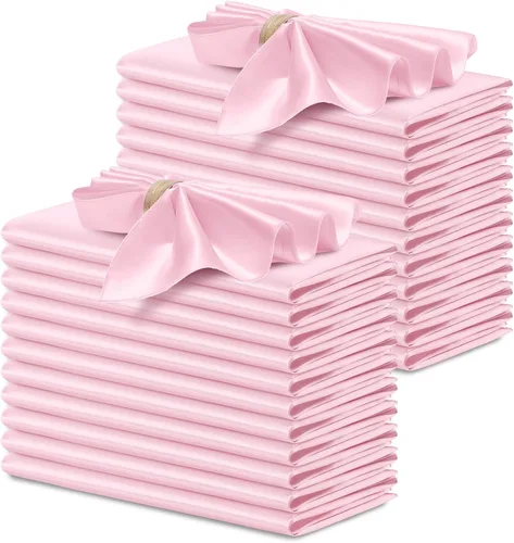 Miniatura 50 de P Pothuiny 12 servilletas de satén de color beige sedoso de 17 x 17 pulgadas, servilletas cuadradas lisas de tela de satén, servilletas de mesa
