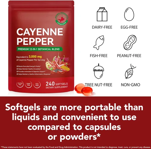 Miniatura 7 de Cápsulas de pimienta de cayena, suplementos de capsaicina de pimienta de cayena que apoyan la vena de las piernas, la salud del corazón
