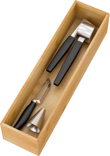 Miniatura 9 de Organizador de cajones de bambú portautensilios para cocina, organizador de almacenamiento de cubiertos de madera pequeña, bandeja de caja apilable