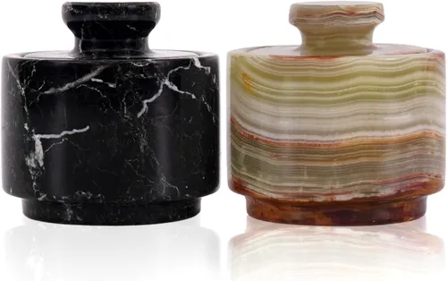 Miniatura 11 de MARBLOUS KRAFTS Salero de Mármol con Tapa 3" Blanco y Negro Cebra Frasco de Especias Para Encimera de Cocina Recipiente de Sal de Piedra y Cuencos