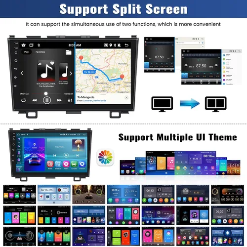 Miniatura 5 de 4 núcleos+64G Android 15 para Honda CRV 2007-2011 Radio de coche estéreo con A-pple inalámbrico CarPlay Android Auto WiFi GPS, pantalla táctil de 9