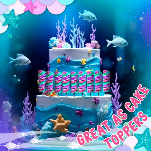 Miniatura 4 de Paletas de sirena, piruletas de remolino, caramelo de sirena para recuerdos de fiesta de sirenita y suministros de fiesta de sirena, chupones