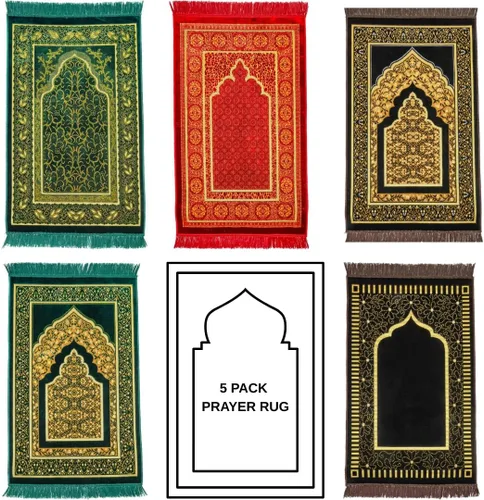 Miniatura 12 de Alfombra de oración – Alfombra turca Janamaz Sajada de felpa suave para hombres y mujeres, alfombrilla de oración lisa y sólida, regalo de Ramadán
