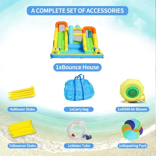 Miniatura 6 de Tobogán acuático inflable para patio trasero de niños, casa de rebote con tobogán acuático, casa inflable para parque acuático inflable para húmedo
