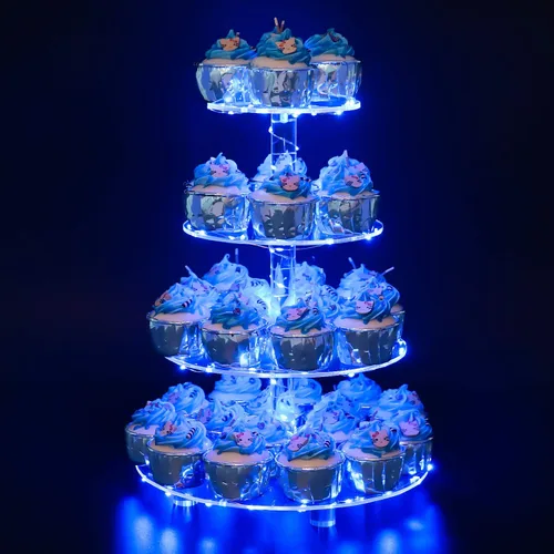 Miniatura 13 de YestBuy Soporte de Cupcakes Acrílico de 4 Niveles Soporte de Pasteles para Té de la Tarde Soporte Grande para Cupcakes Torre de Cupcakes Soporte Azul