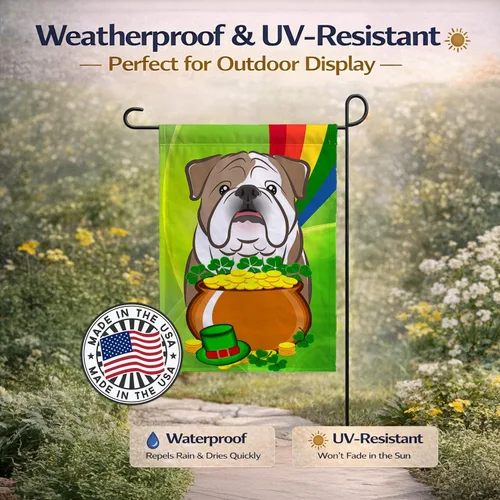 Miniatura 6 de Caroline's Treasures BB1963GF Bandera de Bulldog Inglés para el Día de San Patricio para el jardín, bandera decorativa para patio exterior, patio