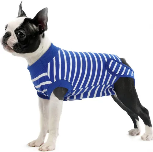 IDOMIK Traje de recuperación para perros – Mono esterilizador femenino y masculino, ajustable antilamer, transpirable y cómodo, talla S, rayas