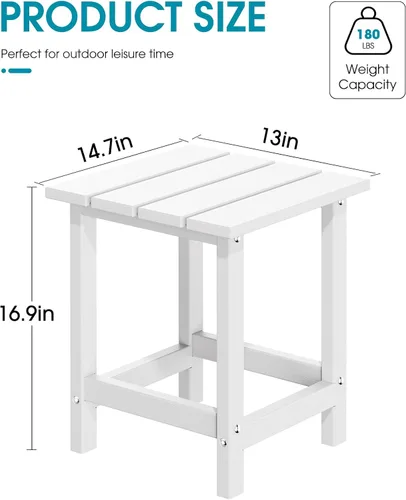 Miniatura 3 de MUCHENGHY Adirondack Mesa auxiliar para exteriores, mesa auxiliar de patio de 14.7 pulgadas, resistente a la intemperie, mesas auxiliares de Blanco