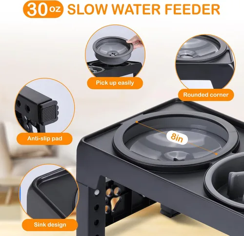 Miniatura 5 de LALOBLUE Cuencos elevados para perros, cuenco elevado para perros con 2 cuencos de comida de acero inoxidable para perros, soporte ajustable a 5