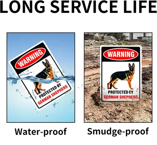 Miniatura 3 de Cartel de pastor alemán "Protected by German Shepherd", 14 x 10 pulgadas, aluminio libre de óxido 040, reflectante, con protección UV y resistente a