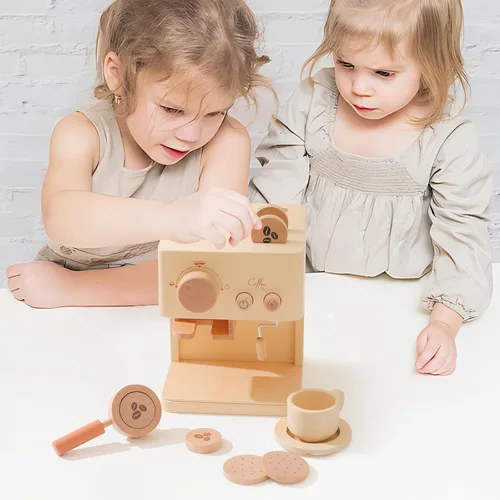 Miniatura 8 de ibwaae Cafetera para niños, 10 piezas, juego de cafetera de juguete, juego de cocina de madera, juguetes para niños pequeños, accesorios de cocina