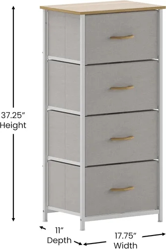 Miniatura 3 de Flash Furniture Harris - Cómoda de almacenamiento vertical de 4 cajones, parte superior de madera de ingeniería y marco de hierro fundido, cajones