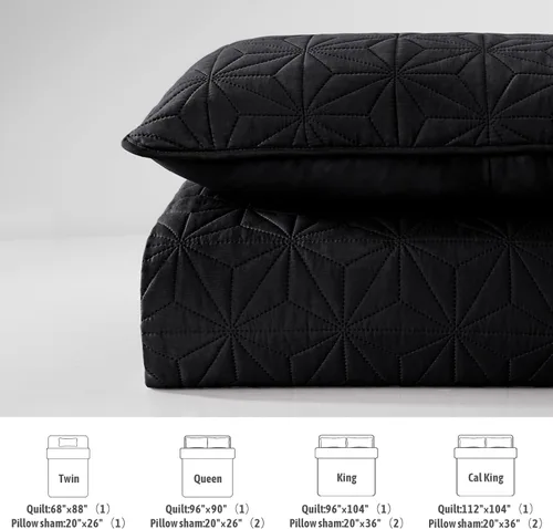 Miniatura 6 de Whale Flotilla - Juego de ropa de cama King, suaves colchas negras para cama tamaño King para todas las estaciones, 3 piezas de colcha geométrica