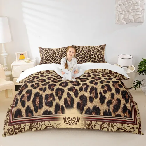 Miniatura 8 de Juego de funda de edredón para niños, tamaño individual, diseño de cebra y leopardo con purpurina, decoración de habitación para niñas y mujeres