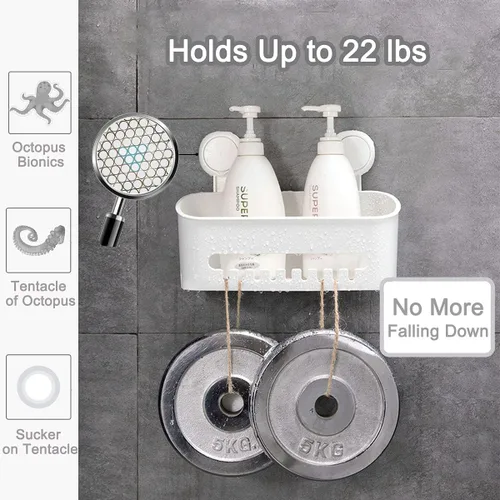 Miniatura 4 de Organizador de ducha de plástico con ventosa, estante de baño, fuerte potencia de succión con ganchos de cerca, estante de cocina, impermeable, a
