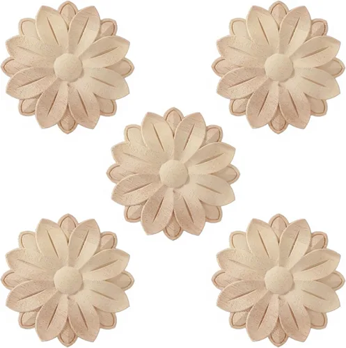 Miniatura 16 de 4 piezas de madera tallada de onlay apliques de madera de rosa tallada para muebles de cama, decoración de gabinete