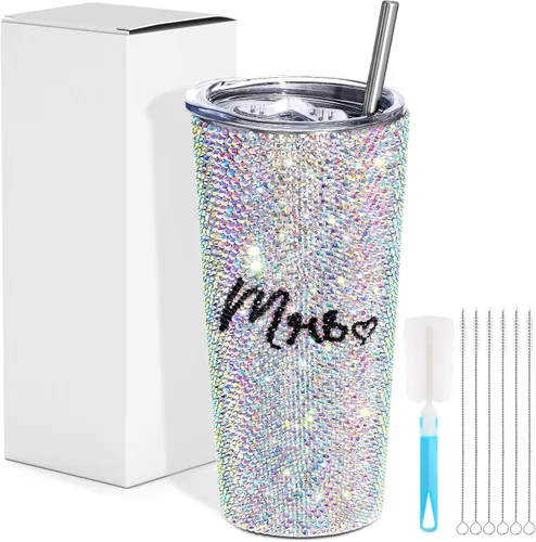 Miniatura 7 de Vesici Vaso de novia con diamantes brillantes de 20 onzas, taza de novia aislada con popote y tapa, regalos de boda para fiesta de compromiso