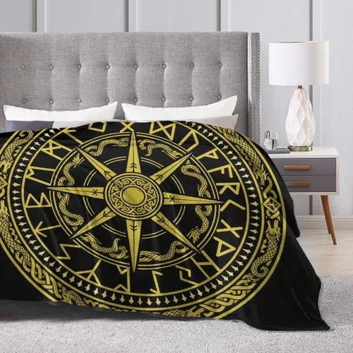 Miniatura 7 de Manta de forro polar suave para hombres y mujeres, manta para sofá y hogar, compatible con diseño celta vikingo negro, brújula rúnica mágica