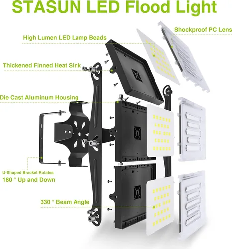 Miniatura 15 de STASUN - Luz de inundación LED para exteriores, 150 W, 15000 lúmenes, 6000 K, luz blanca IP66, impermeable, luz de estacionamiento comercial, 3