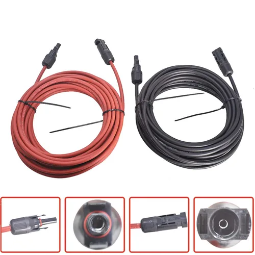 Miniatura 5 de WFLNHB Cable de extensión de panel solar de calibre 12 AWG negro + rojo de 20 pies con conector hembra y macho conector solar