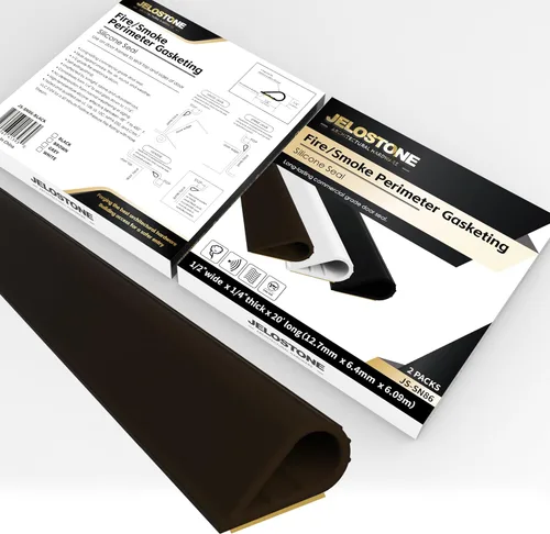 Miniatura 7 de JS-SN86 - Paquete de 2 juntas de perímetro de fuego/humo de 20 pies (negro) - Burletes de silicona autoadhesivos, 1/2 pulgadas de ancho x 1/4