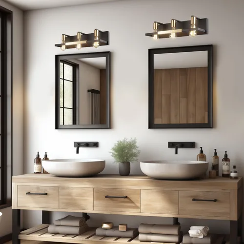 Miniatura 6 de Hamilyeah Lámparas de baño rústicas sobre espejo, luces de tocador negras y doradas mate para baño, 3 lámparas de pared vintage, iluminación