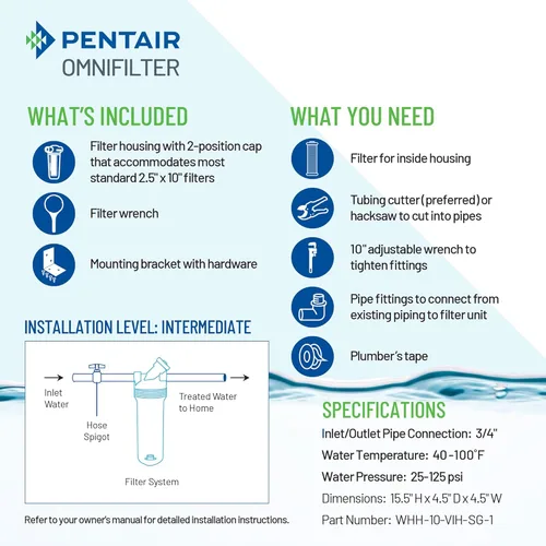 Miniatura 3 de Pentair OMNIFilter Sistema de Filtración de Agua para Toda la Casa con Válvula en la Cabeza de 10" de Tarea Estándar con Alivio de Presión
