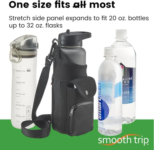 Miniatura 4 de Smooth Trip Neoprene Water Bottle Sleeve with Phone Pouch - Insulated Water Bottle Holder with Storage Pockets and Padded Strap for Walking and