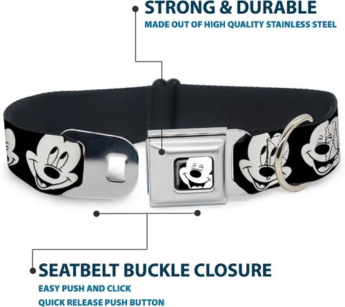 Miniatura 4 de Buckle-Down Collar de perro con hebilla de cinturón de seguridad, dálmatas para correr, patas, negro, gris, blanco, negro, 1.5 pulgadas de ancho, se