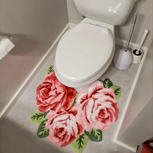 Miniatura 2 de UKELER Accesorios de baño rosas de 27.5 x 23.6 pulgadas, tapete de baño con diseño de flores rosas, antideslizante, lavable a máquina, tapete