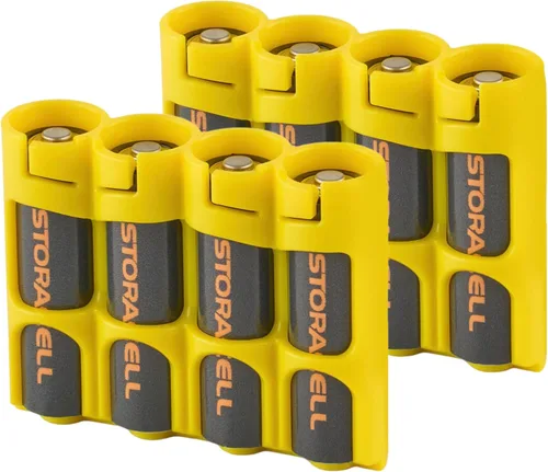 Storacell - Organizador de almacenamiento de baterías AA (paquete de 2), amarillo, capacidad para 4 baterías (no incluidas)