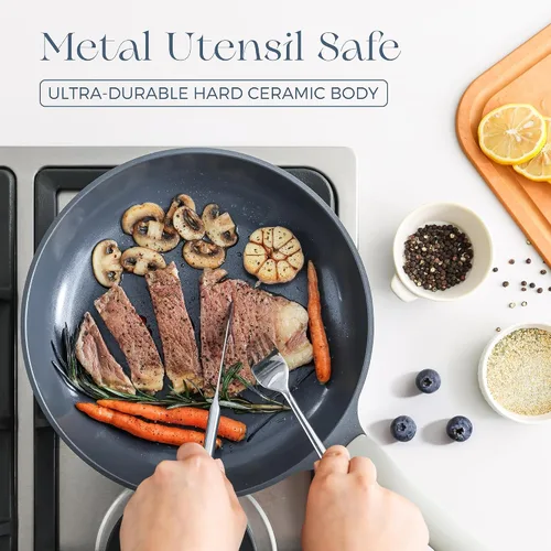 Miniatura 5 de PRICUSIS - Sartén antiadherente de cerámica con mango de enfriamiento, sartén para huevos y tortilla y para chefs, compatible con inducción y apta