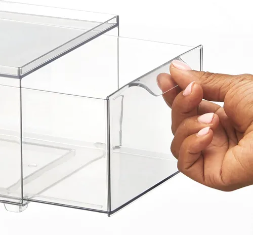 Miniatura 6 de mDesign Caja de almacenamiento apilable con cajón extraíble, cubos de plástico apilables para despensa de cocina y armario, encimera, isla y mesas