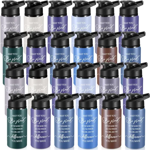 Bokon Paquete de 24 Botellas de Agua de Aluminio Reutilizables, A Prueba de Fugas, Metálicas, Deportivas con Tapa, Ligeras, para Regalo Inspirador