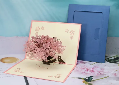 Miniatura 5 de PENTA ANGEL Tarjeta de flor de cerezo hecha a mano con diseño de flor 3D, romántica carta de felicitación de aniversario, boda, San Valentín