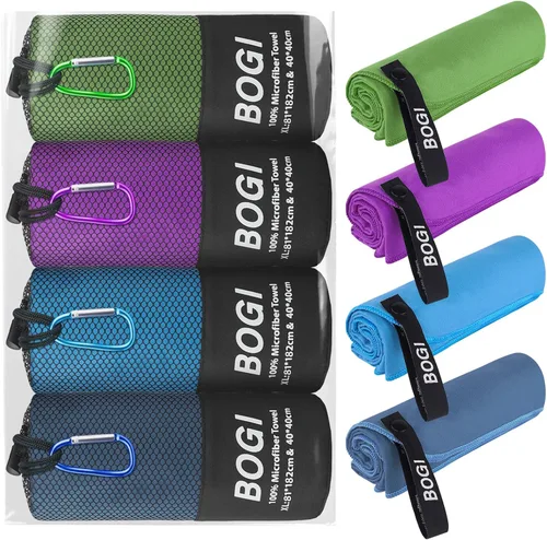 Miniatura 14 de BOGI - Toalla de microfibra de secado rápido para deportes, 60 x 30 pulgadas + 16 x 16 pulgadas, azul