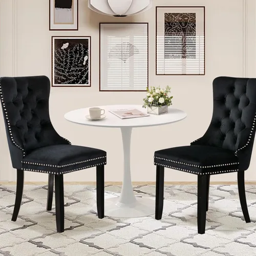 Miniatura 15 de Juego de 6 Sillas de Comedor Tapizadas de Terciopelo, Sillas Laterales de Cocina de Estilo Moderno con Ribete de Tachuelas y Patas de Madera, Anillo