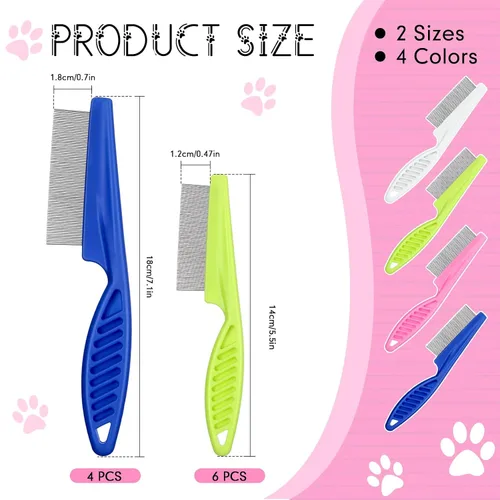 Miniatura 2 de 10 peines para pulgas para perros y gatos, herramienta para eliminar pulgas con dientes de metal de acero inoxidable para desenredar, kit de aseo