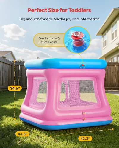 Miniatura 6 de QPAU Casa inflable 3 en 1 para niños pequeños de 1 a 3 años, piscina de pelotas y trampolín, casa inflable con red de seguridad, gorila de burbujas