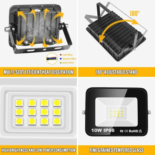 Miniatura 3 de SKYWORLD Paquete de 2 focos LED de 10 W para exteriores, luces de seguridad de 1000 lúmenes, lámpara exterior de 6000 K, luz blanca diurna, IP66