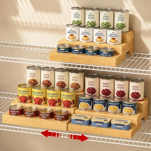 Organizador de latas de madera expandible de 3 niveles para despensa, estante ajustable con capacidad para 24 latas, estante de almacenamiento para