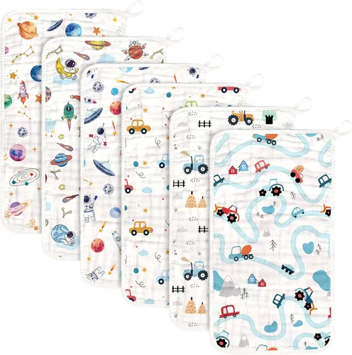 Miniatura 8 de decalsweet Paños de muselina para bebé, paquete de 6 paños de muselina para eructos, 100% algodón, grandes, 20 x 12 pulgadas, suaves, 6 capas