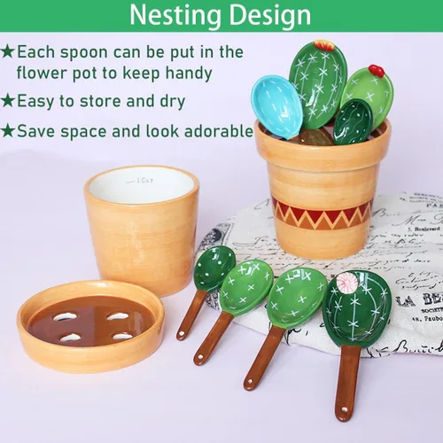 Miniatura 4 de Juego de cucharas medidoras de cactus en maceta, tazas y cucharas medidoras únicas para café, sal y azúcar, regalos lindos para hornear, aptas