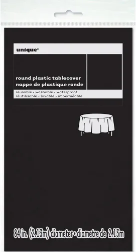 Miniatura 2 de Mantel redondo de plástico sólido negro (84 pulgadas), 1 unidad, diseño elegante y calidad premium, ideal para fiestas, eventos y uso diario