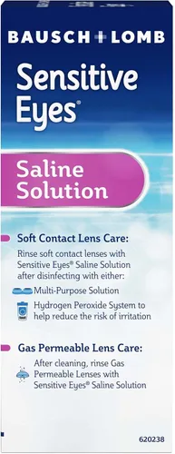 Miniatura 7 de Bausch + Lomb Solución salina para ojos sensibles, enjuague diario suave para lentes de contacto suaves y permeables a los gases, con potasio, 12