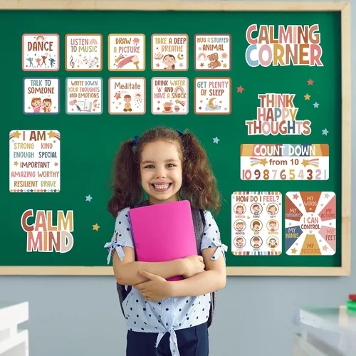 Miniatura 5 de Pajean Juego de tablero de anuncios para rincón de calma en el aula, conjunto de decoración para el aula, tabla de sentimientos, gestión