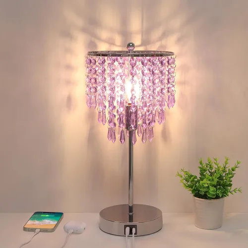 Miniatura 8 de Lámpara de mesa de cristal con control táctil, lámparas de mesita de noche con doble USB para dormitorio, lámpara de mesita de noche regulable de 3
