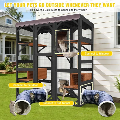 Miniatura 2 de Aivituvin Catio - Casa para gatos con ventana grande para gatos al aire libre, jaula para gatos con poste rascador para gatos, techo de lona, 7