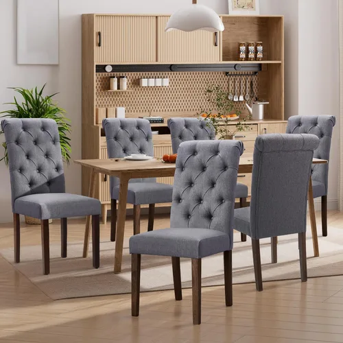 Miniatura 18 de Juego de 2 sillas de comedor, tapizadas Parsons con botones y patas de madera maciza, sillas de cocina de tela moderna para comedor, color beige